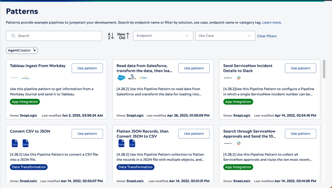 SnapLogic Platform: Improved Patterns Library UX