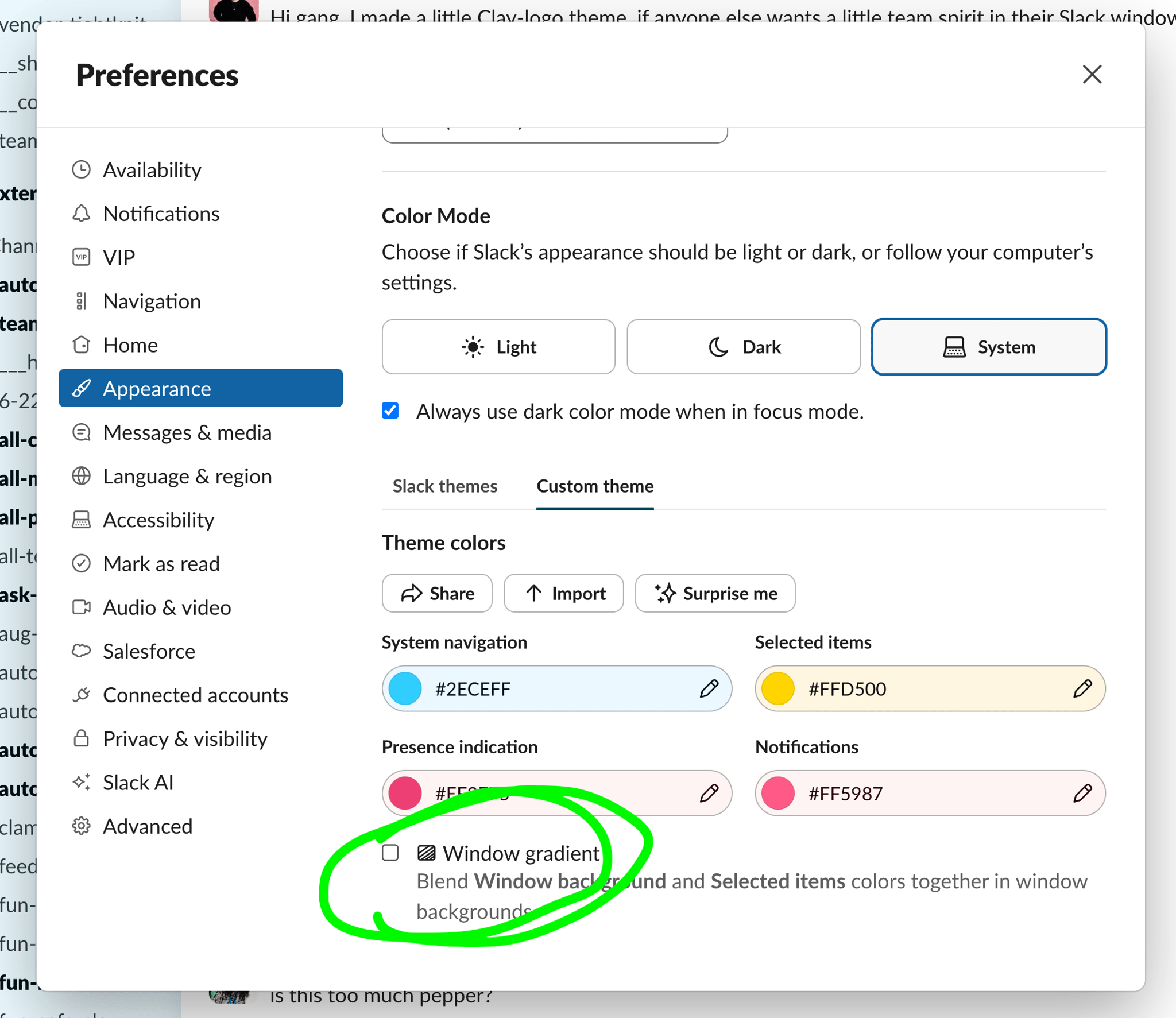 How to Apply the Clay-Branded Slack Theme by Alex F. from Design Team