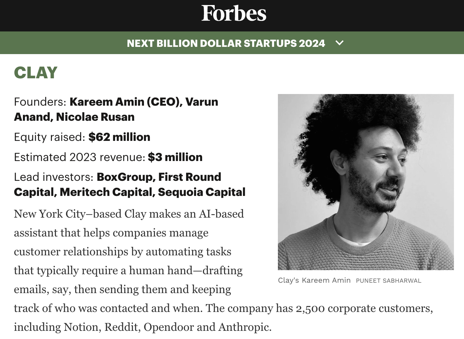 Clay Recognized in Forbes Next Billion Dollar Startups 2024 List!