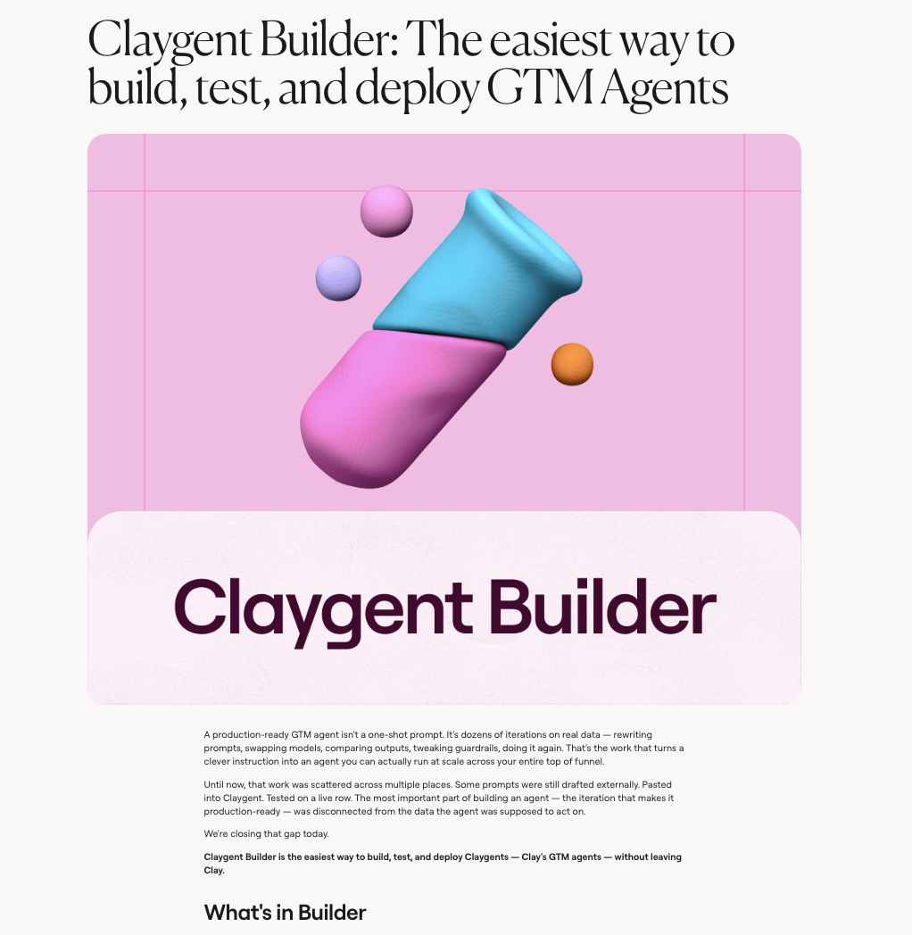 Claygent Builder is Live: Build, Test, and Deploy GTM Agents in Natural Language with Clay