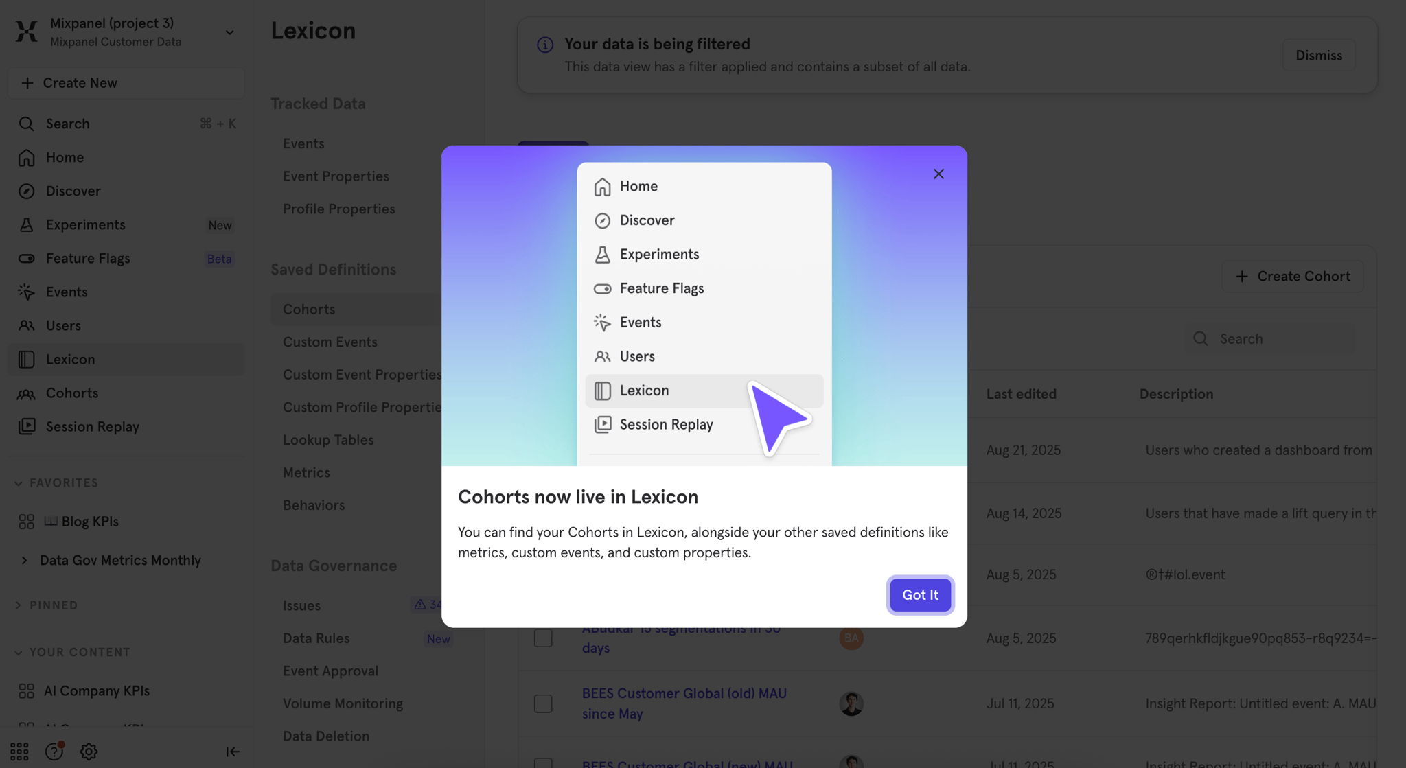 Cohorts Integrated into Lexicon for Easier Management