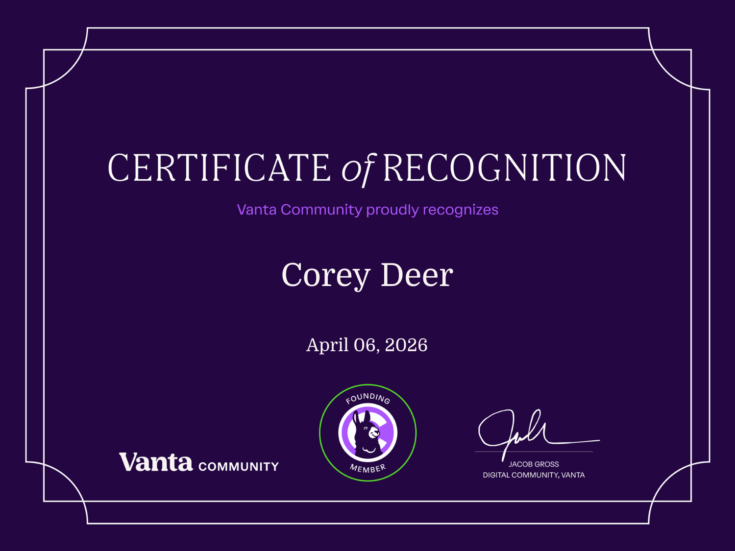 Founding Member Certificate
