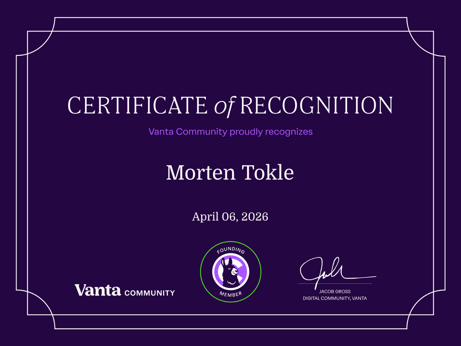 Founding Member Certificate