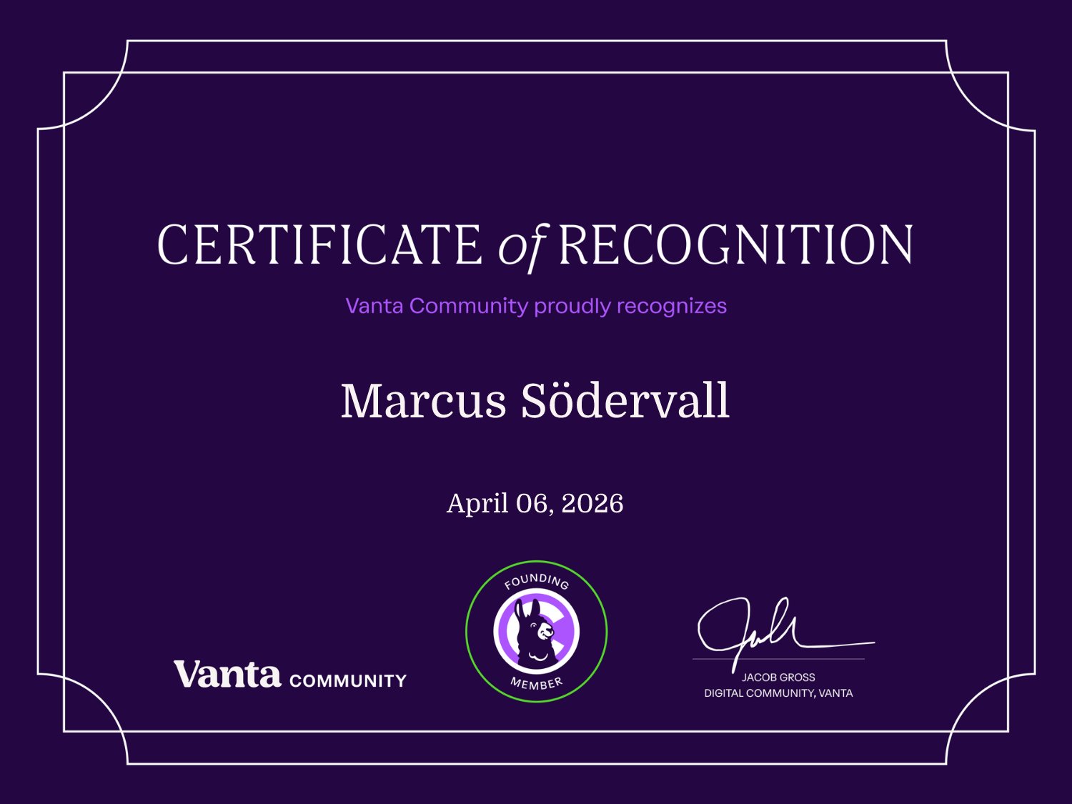 Founding Member Certificate