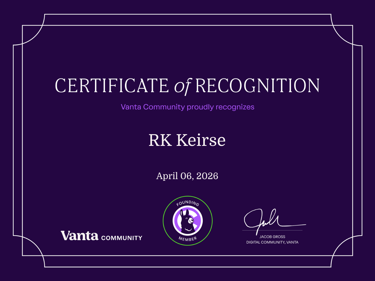 Founding Member Certificate