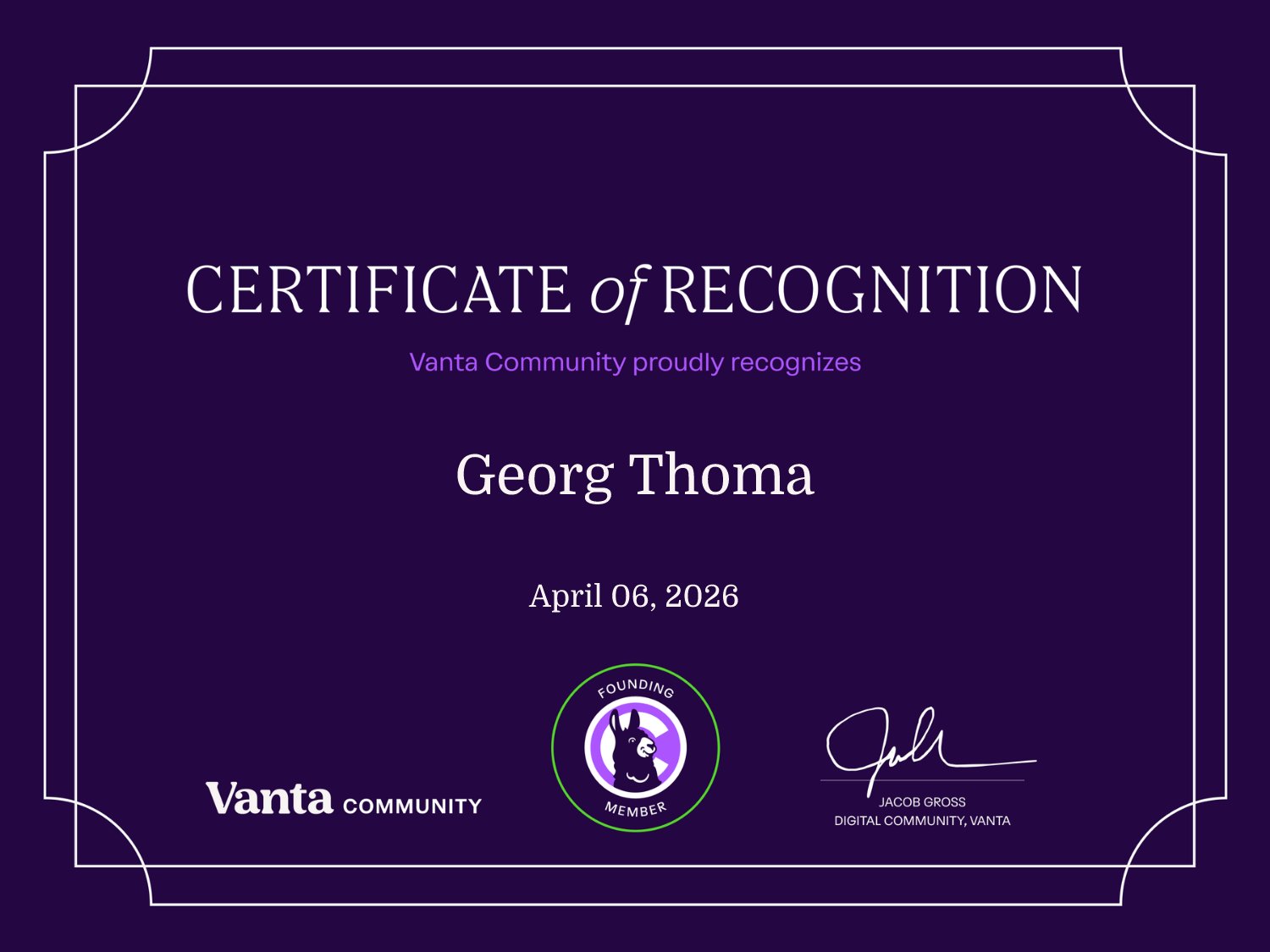 Founding Member Certificate