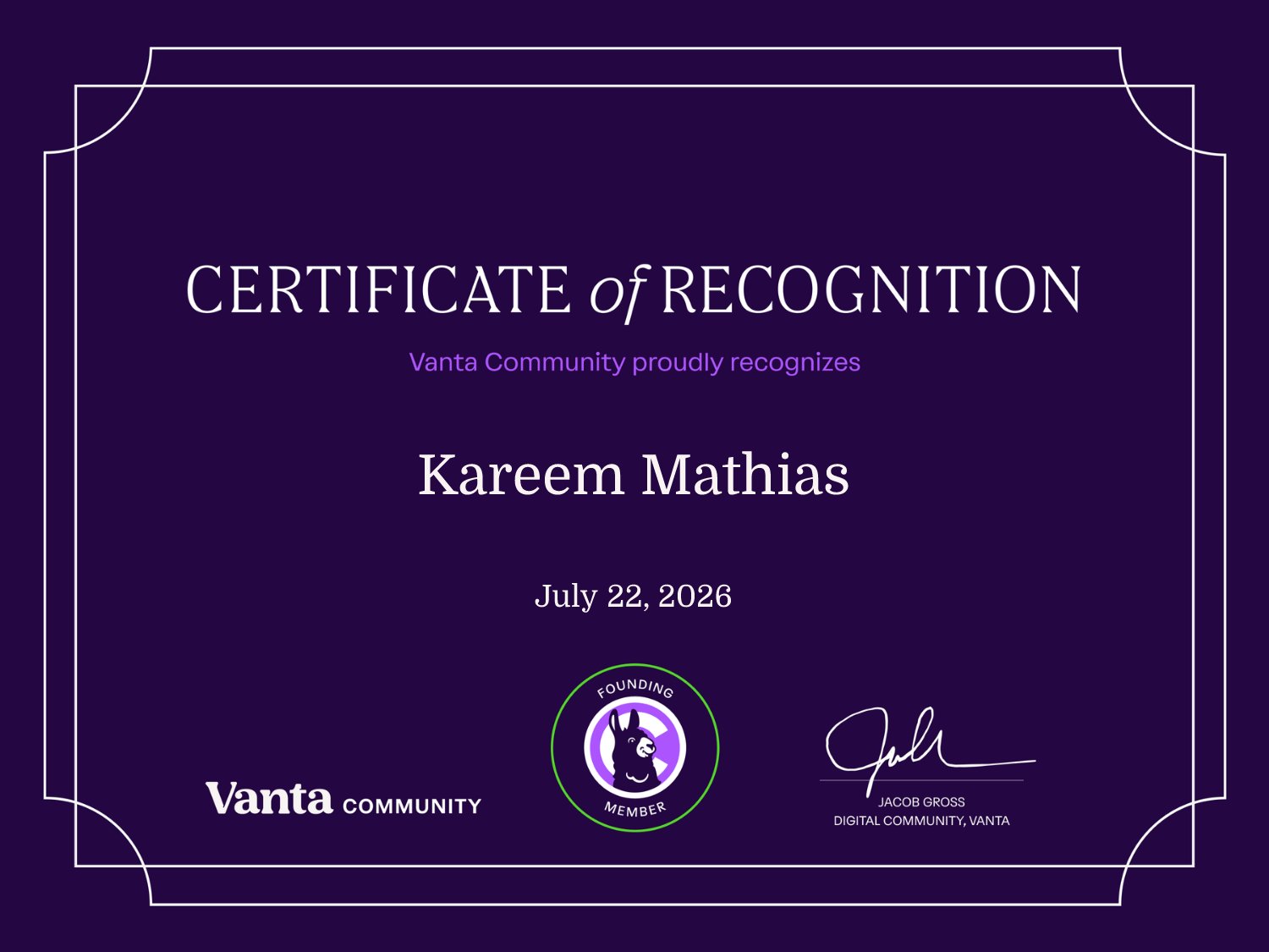 Founding Member Certificate