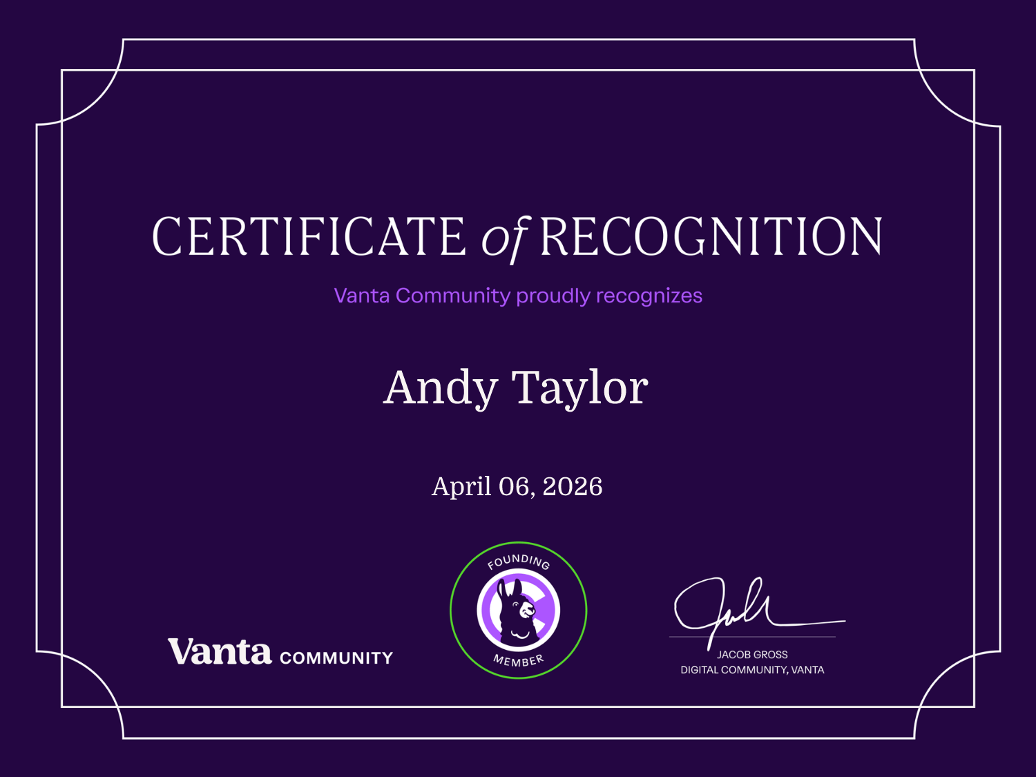 Founding Member Certificate
