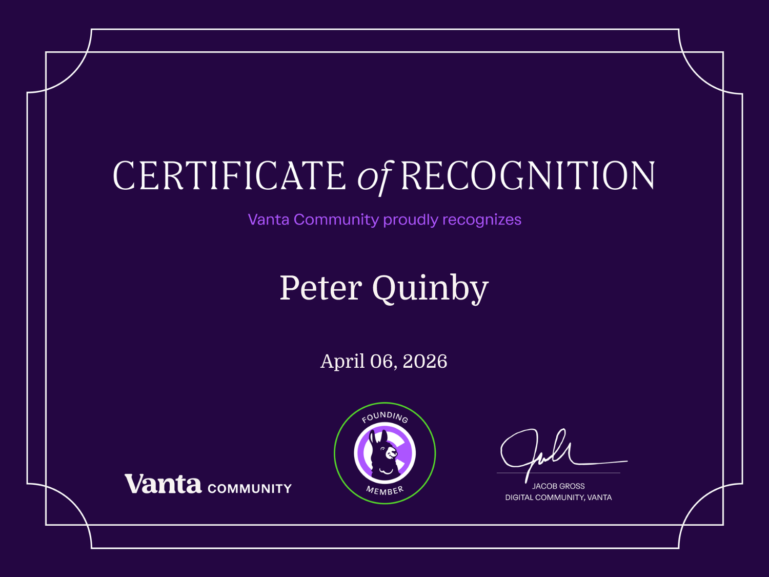 Founding Member Certificate