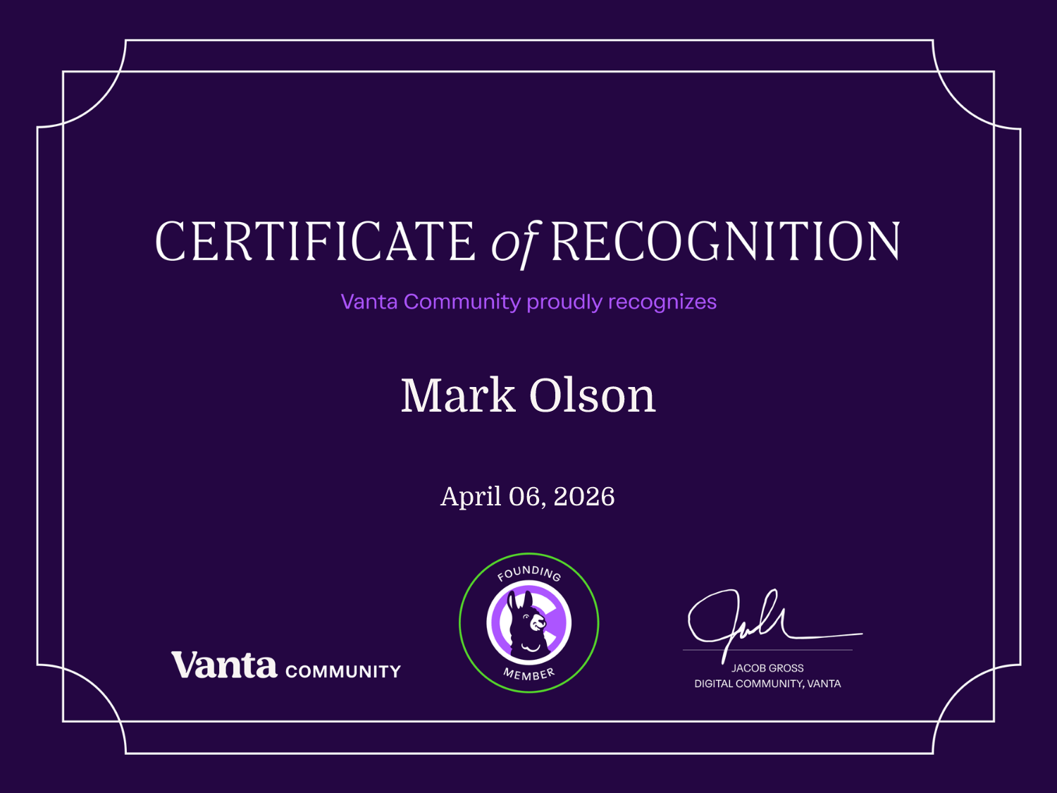 Founding Member Certificate