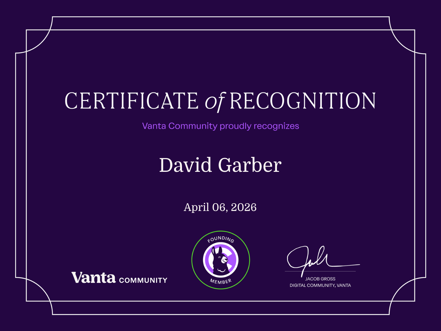 Founding Member Certificate