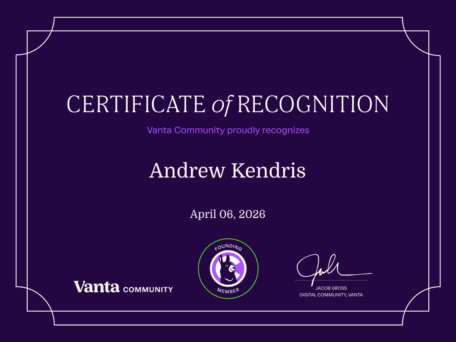 Founding Member Certificate