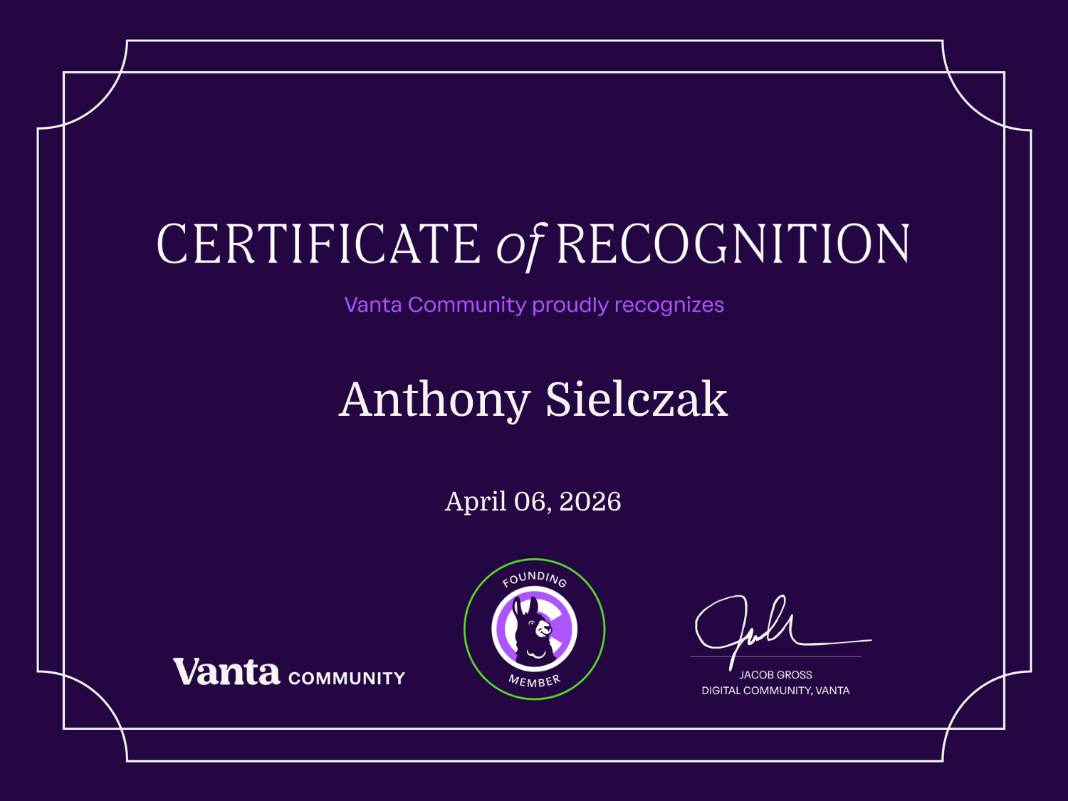 Founding Member Certificate
