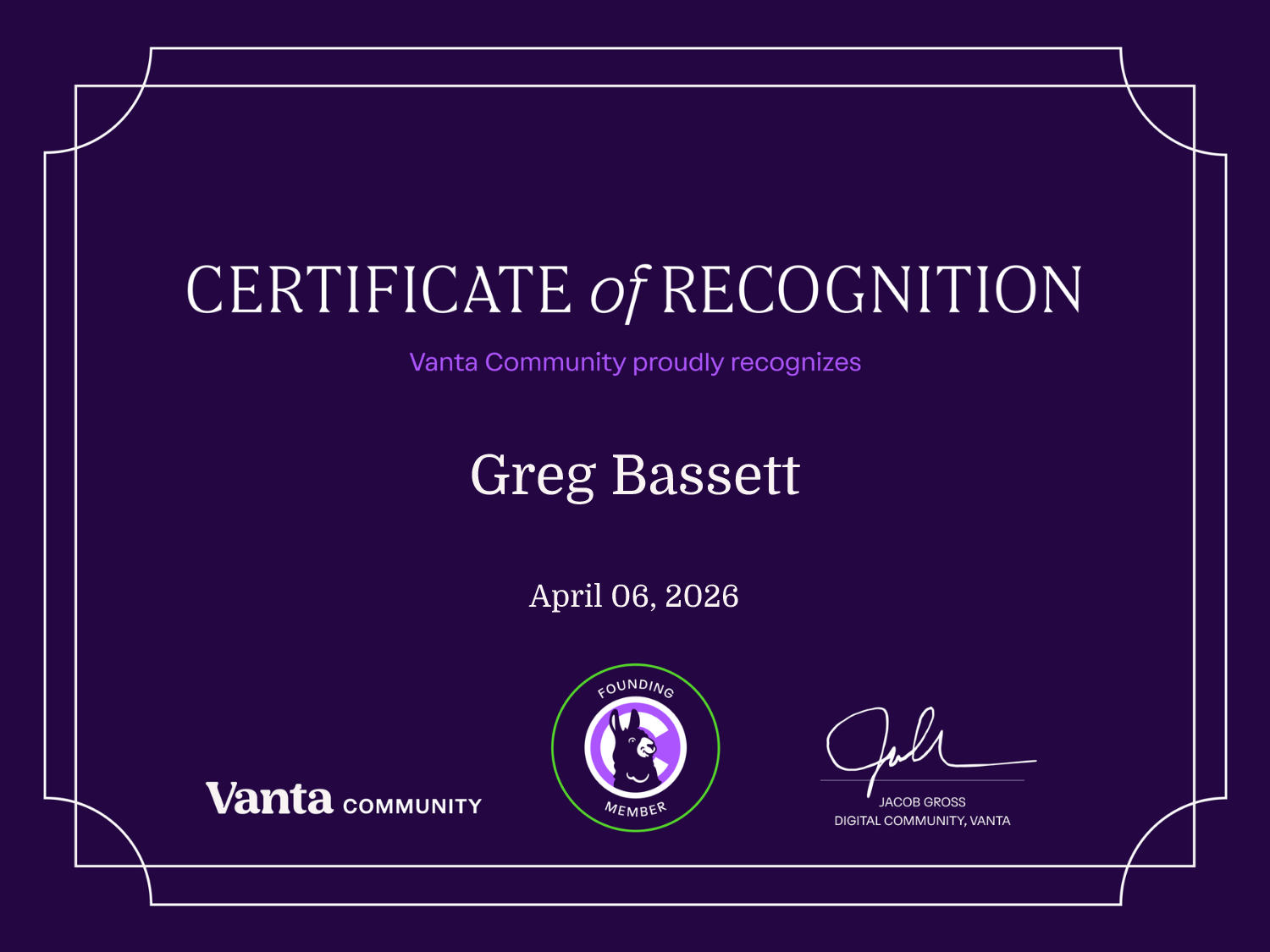 Founding Member Certificate