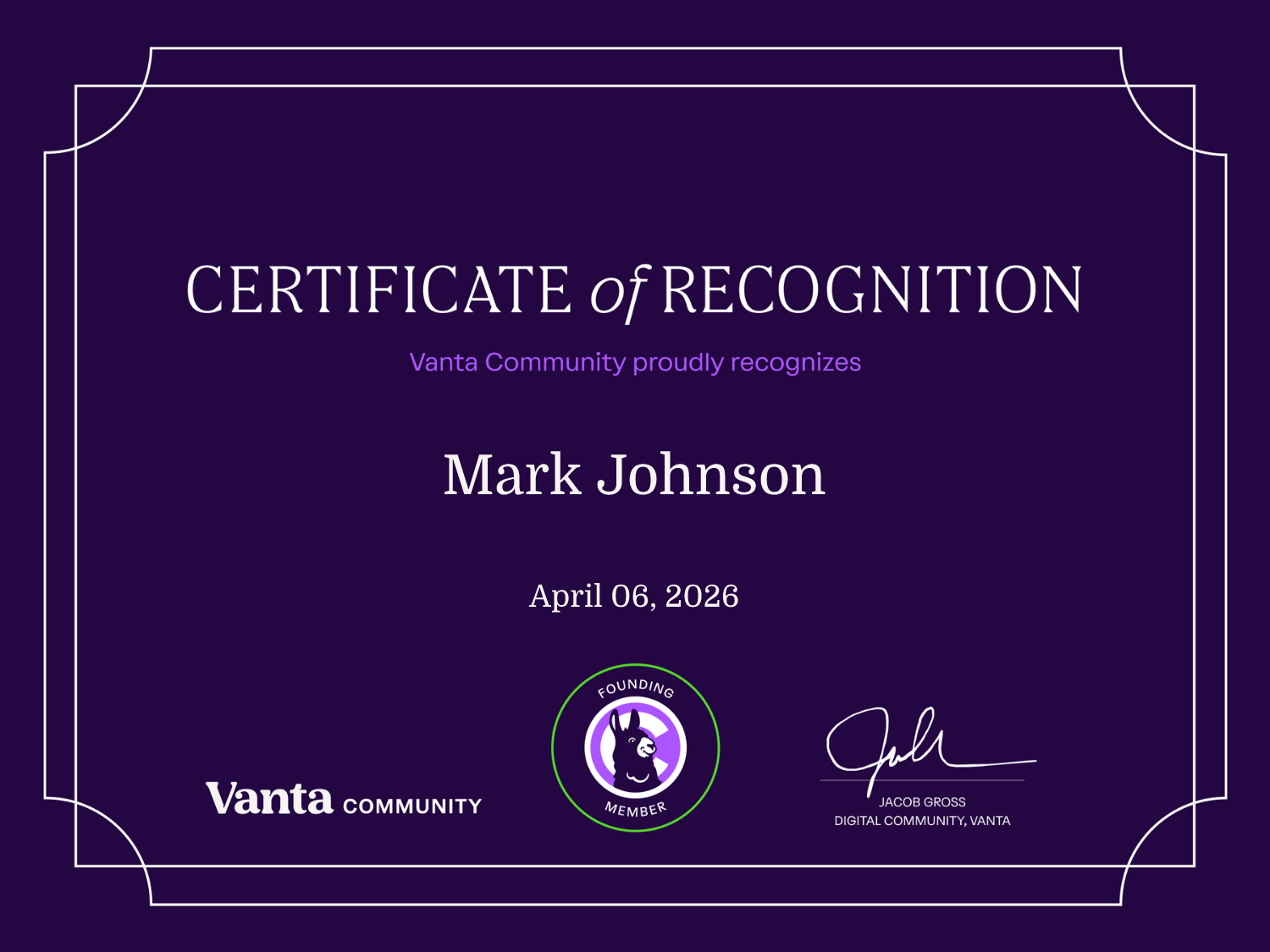 Founding Member Certificate