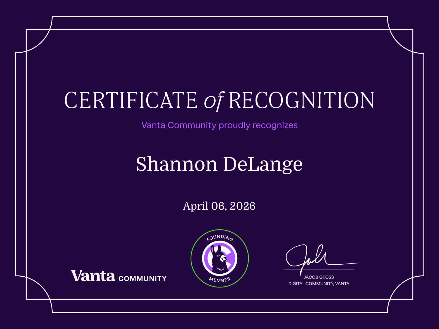 Founding Member Certificate