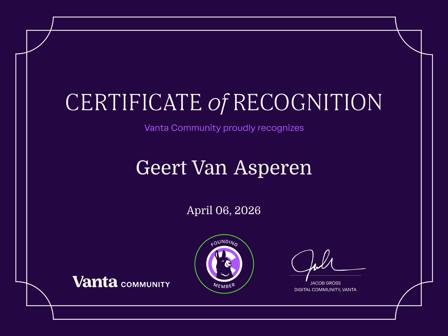 Founding Member Certificate