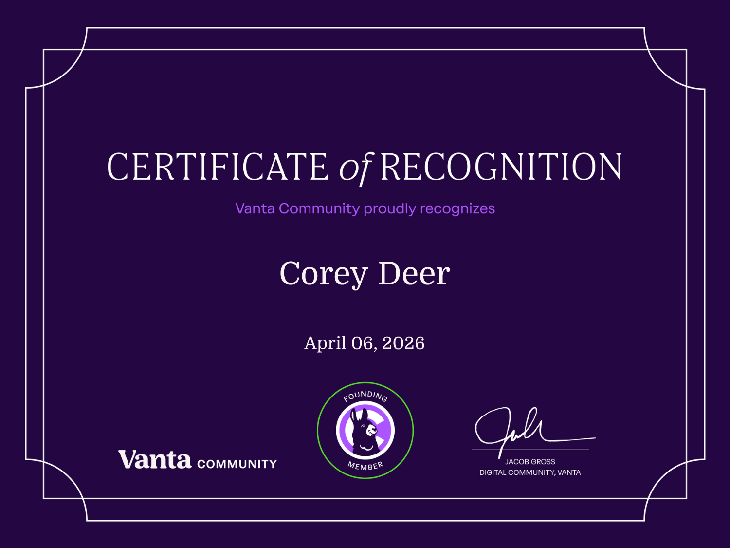 Founding Member Certificate