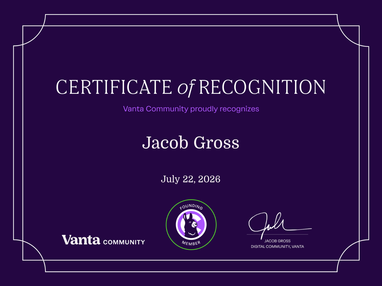 Founding Member Certificate