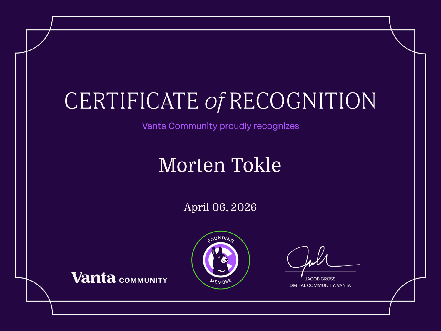 Founding Member Certificate