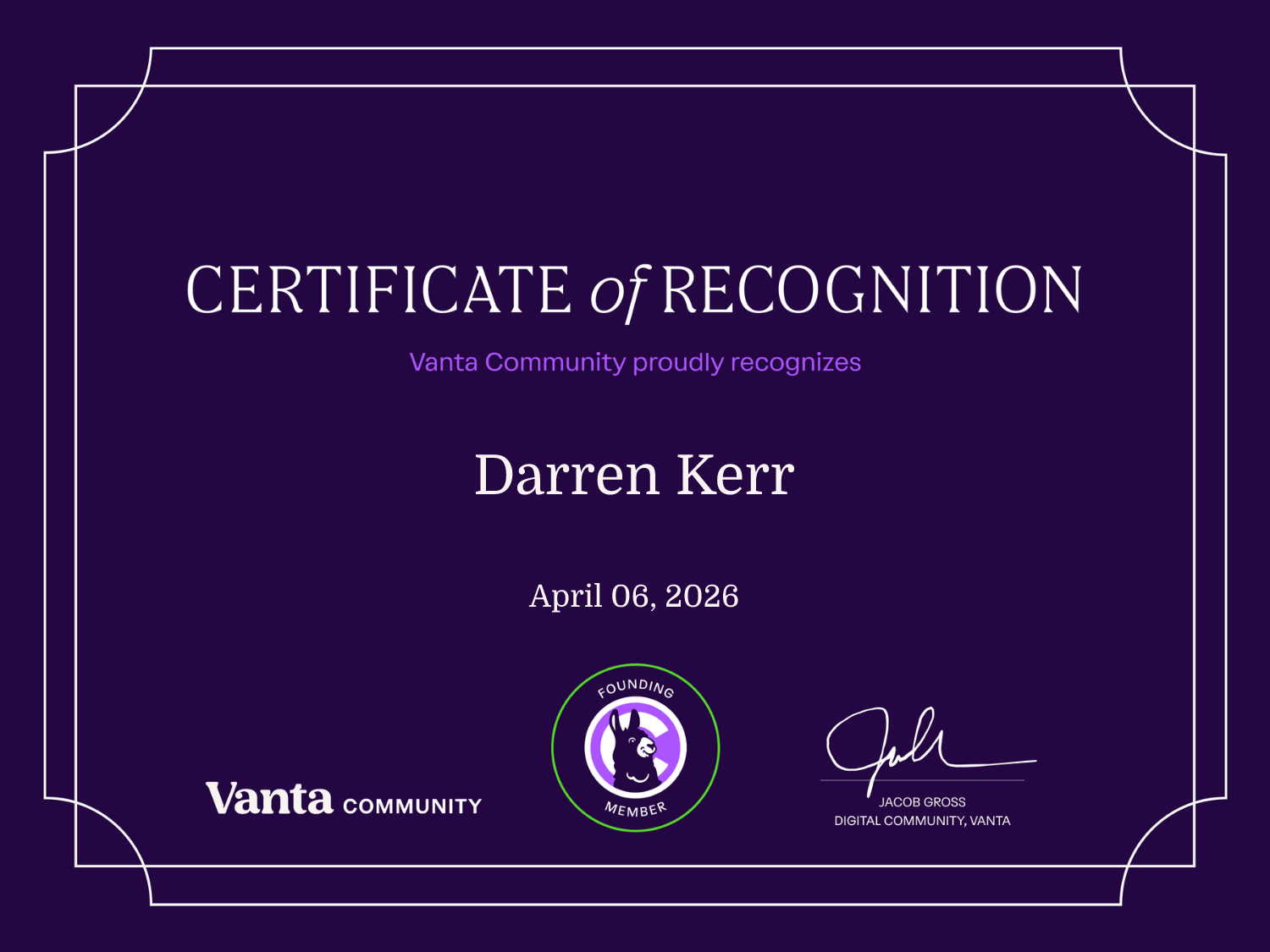 Founding Member Certificate