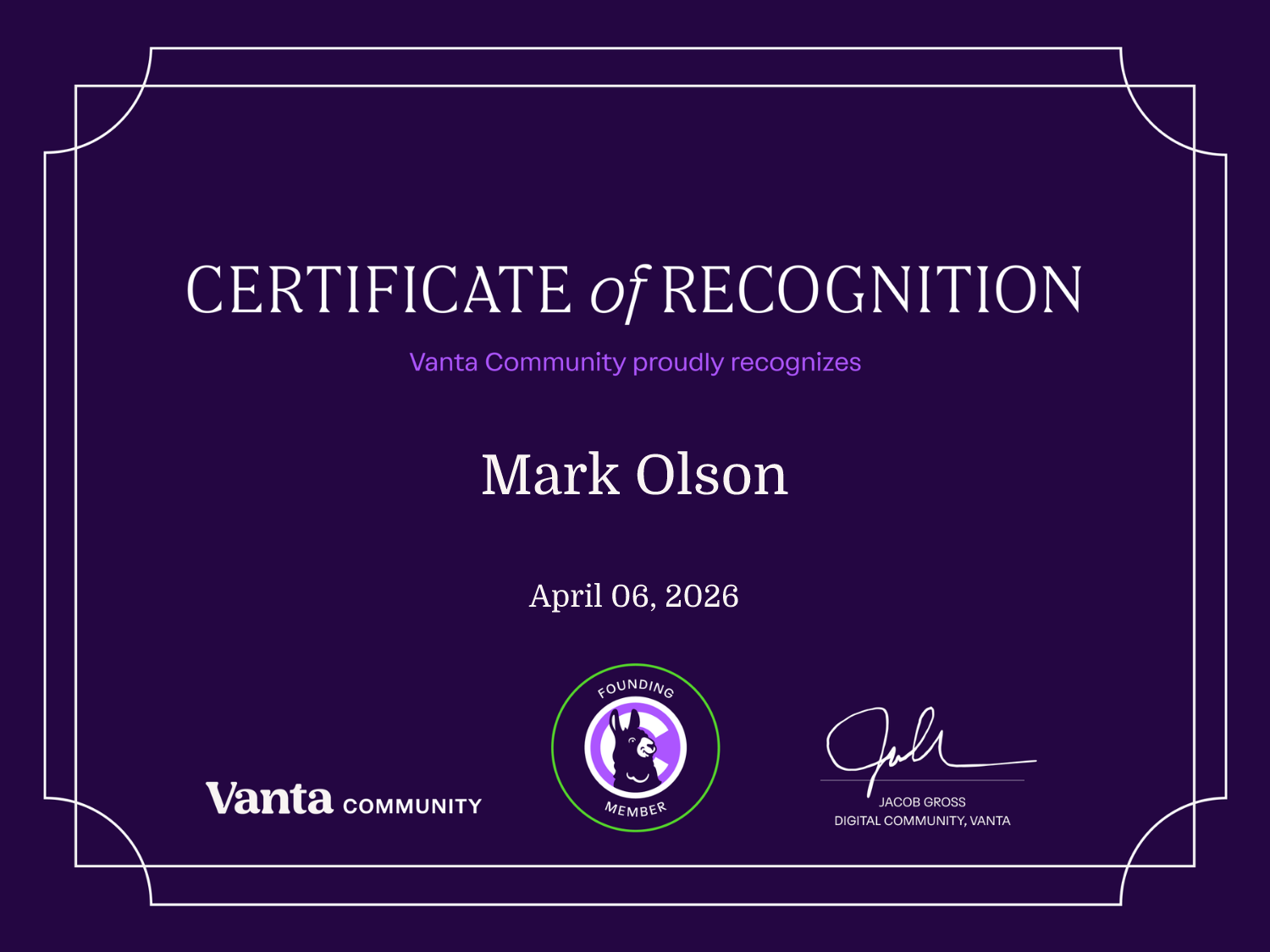 Founding Member Certificate