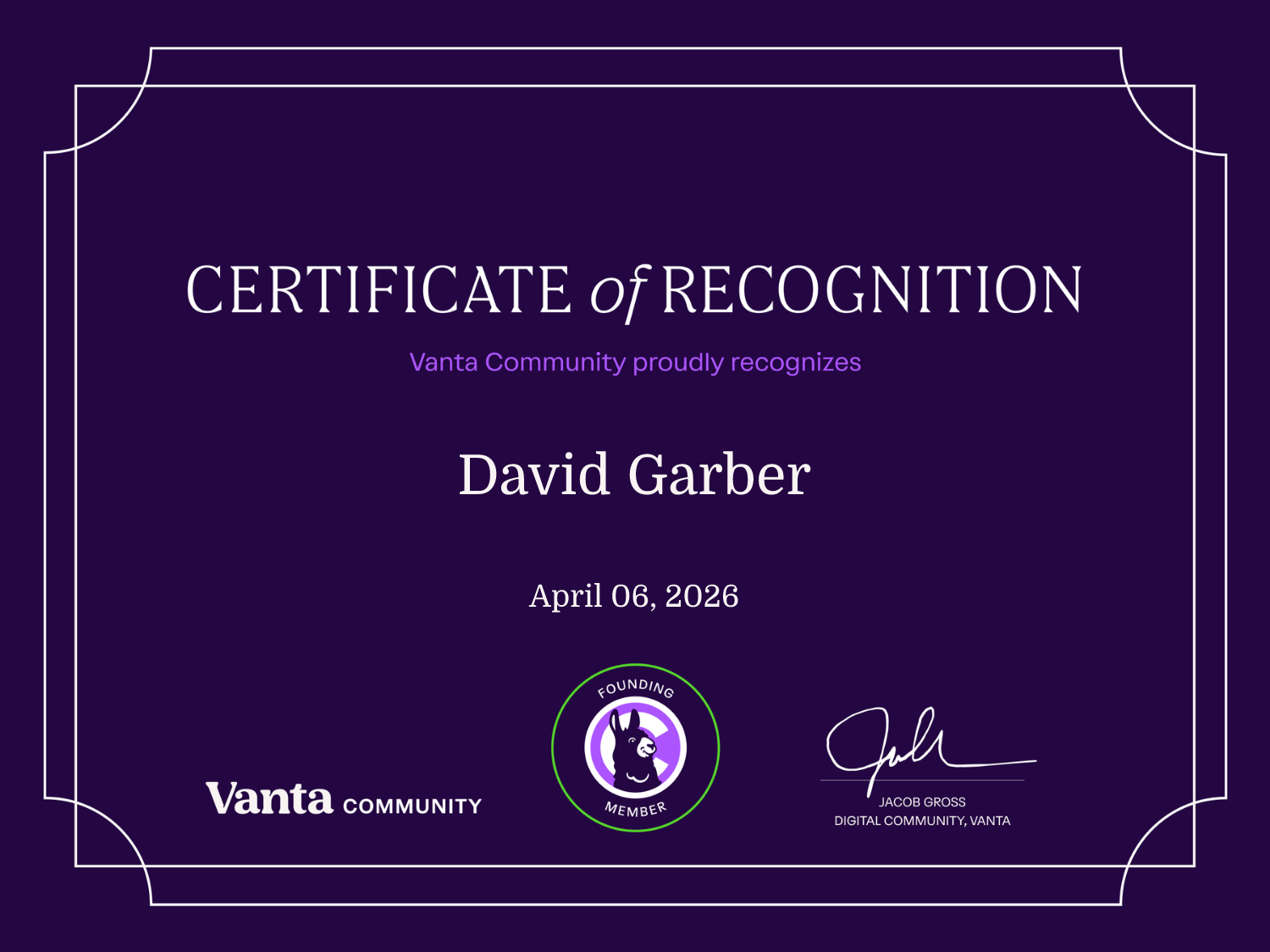 Founding Member Certificate