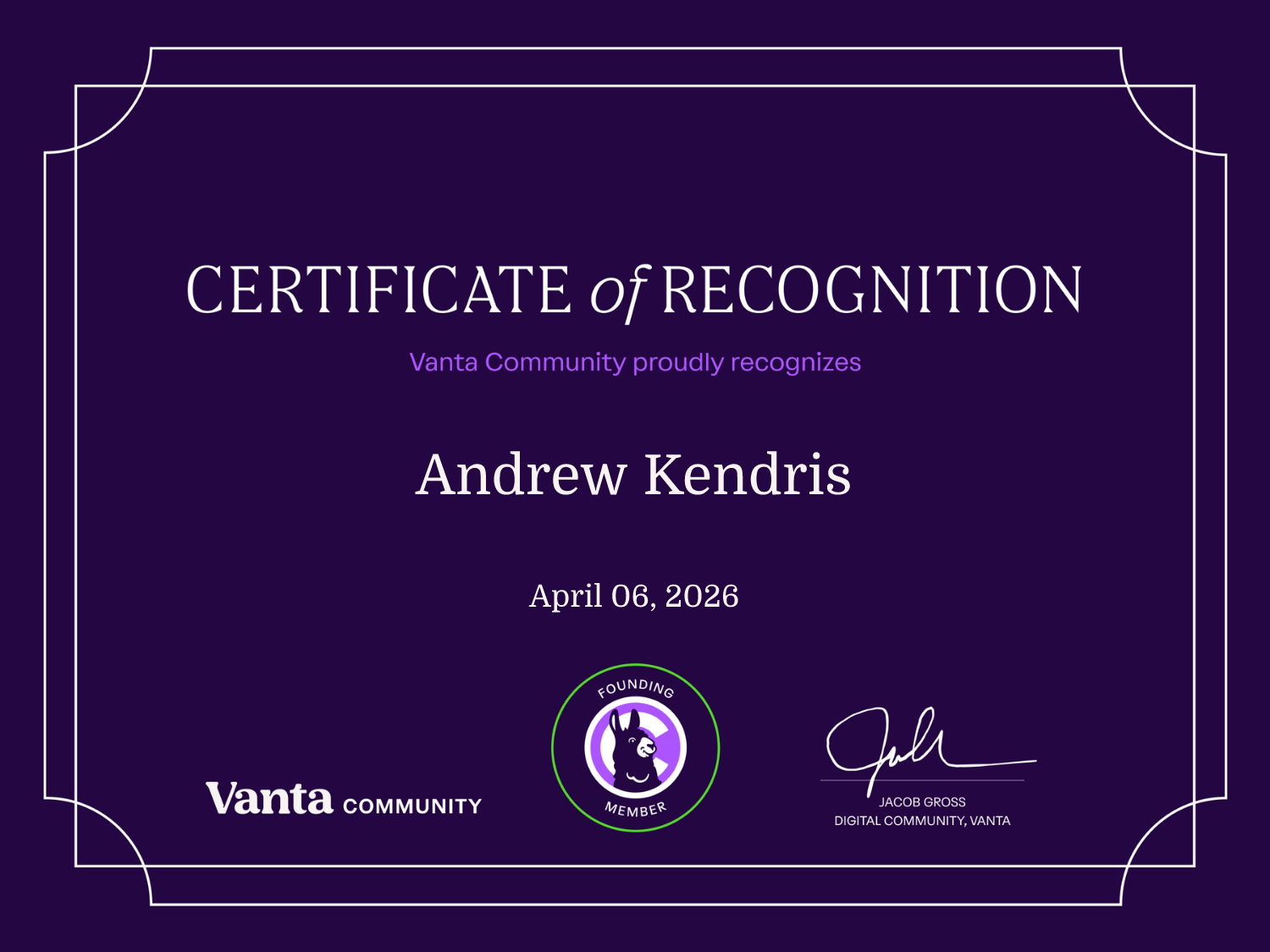 Founding Member Certificate