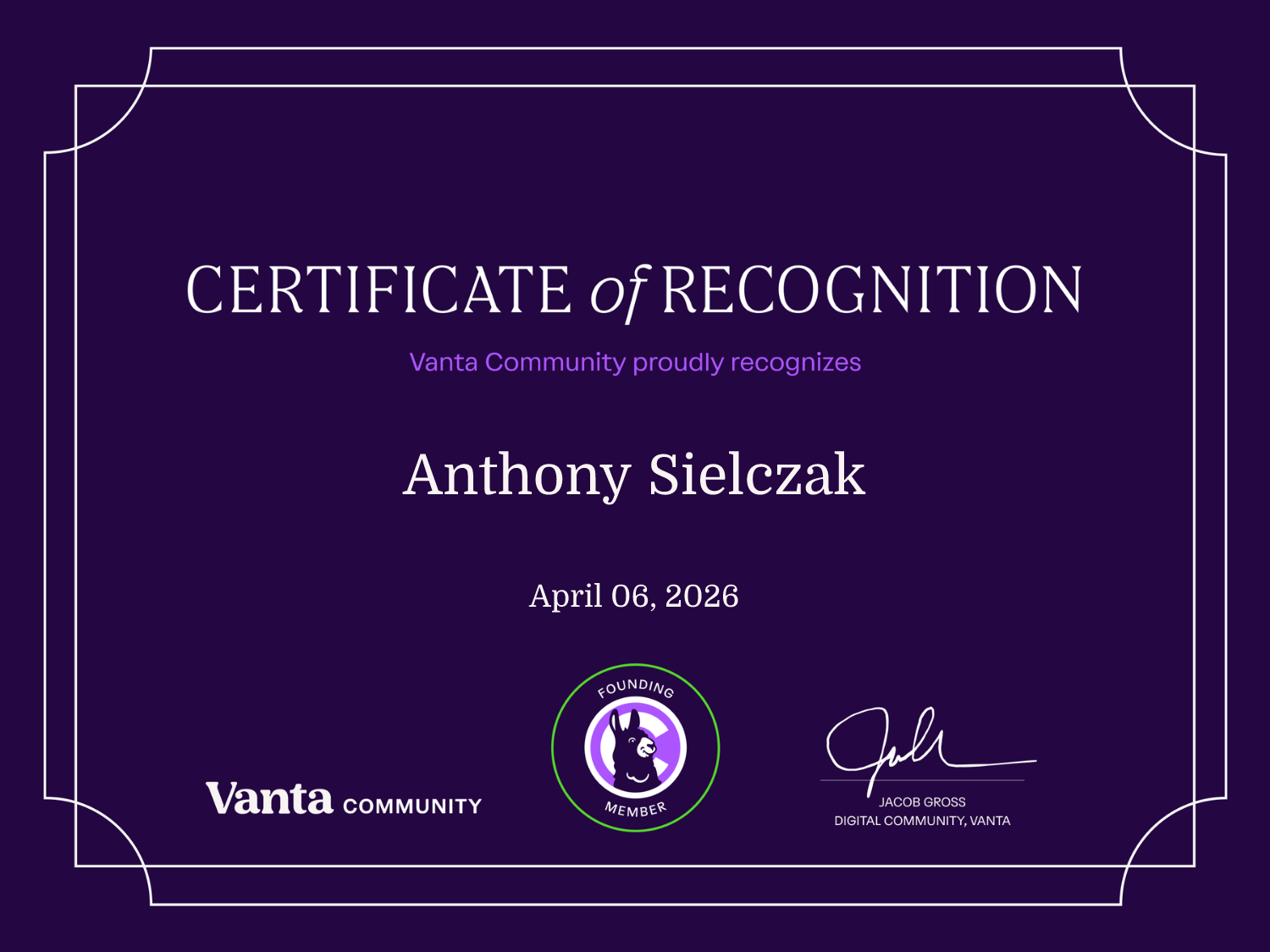 Founding Member Certificate