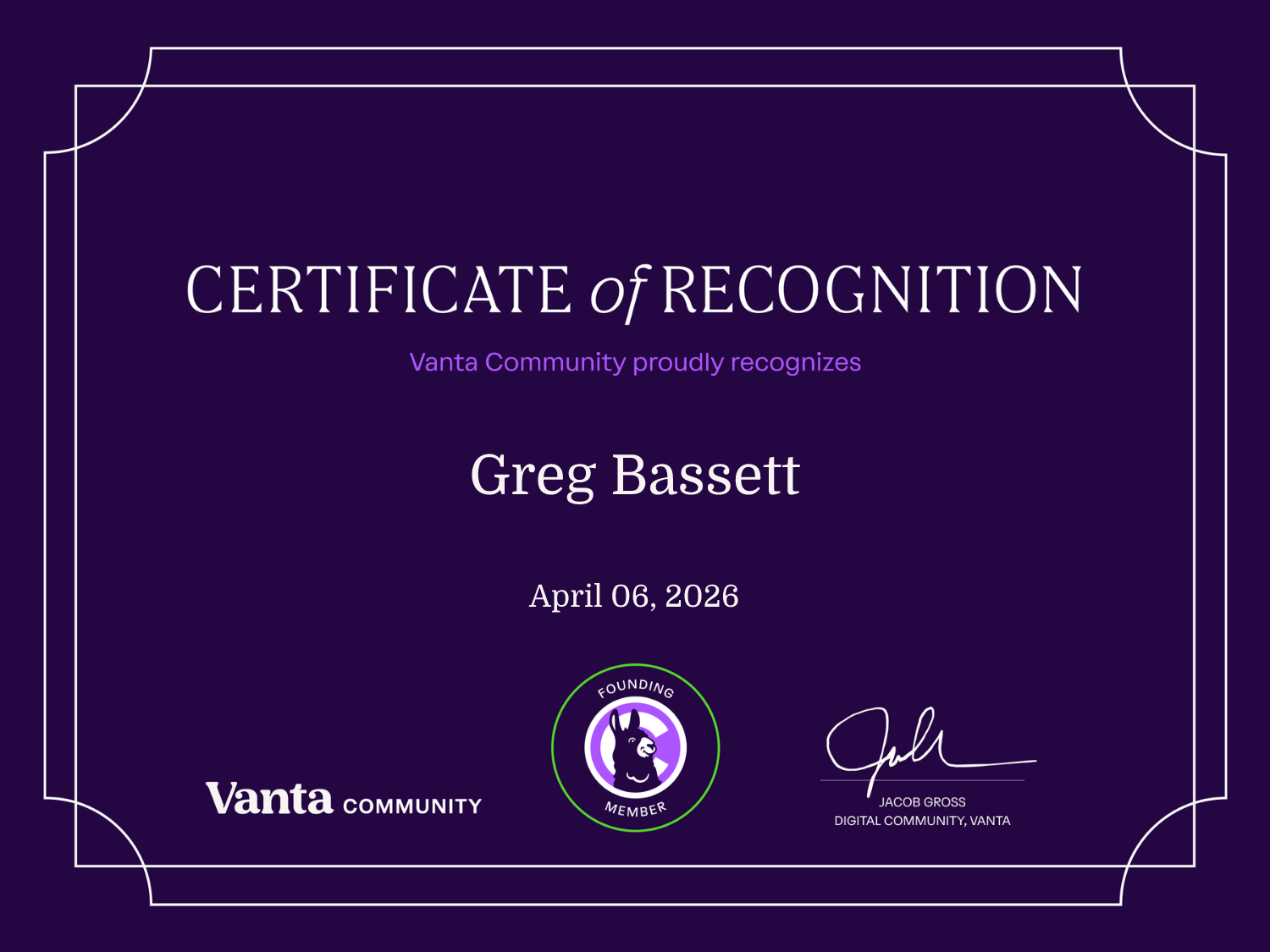 Founding Member Certificate