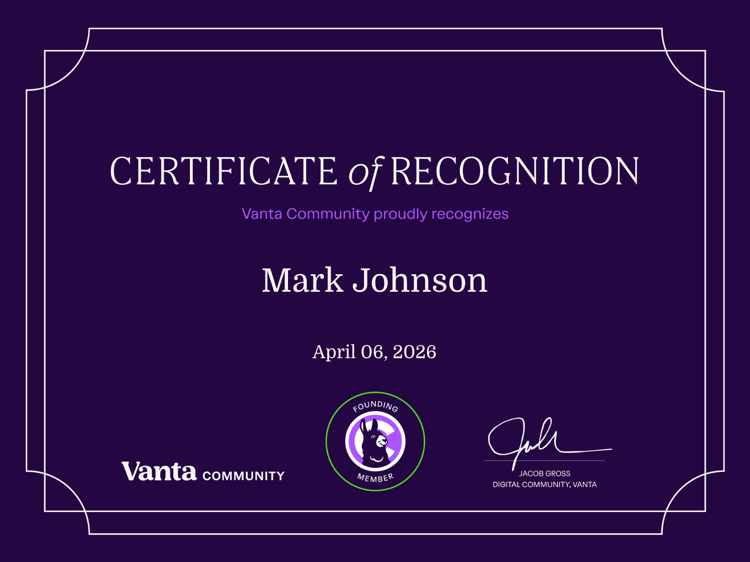 Founding Member Certificate